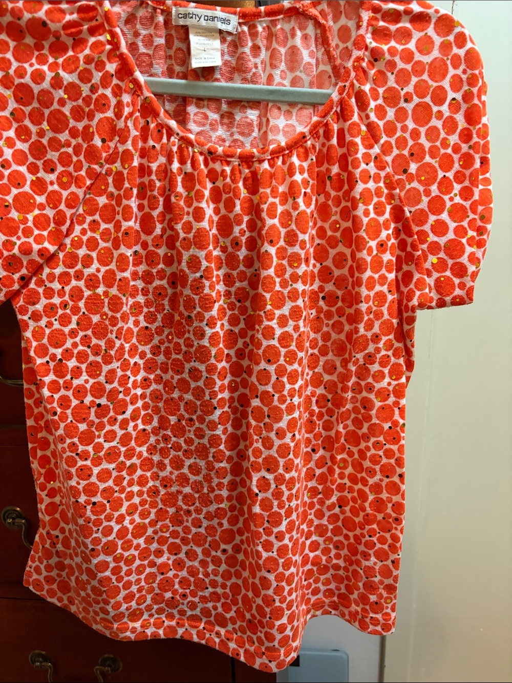 Cathy Daniels Orange Dot Short Sleeve Blouse